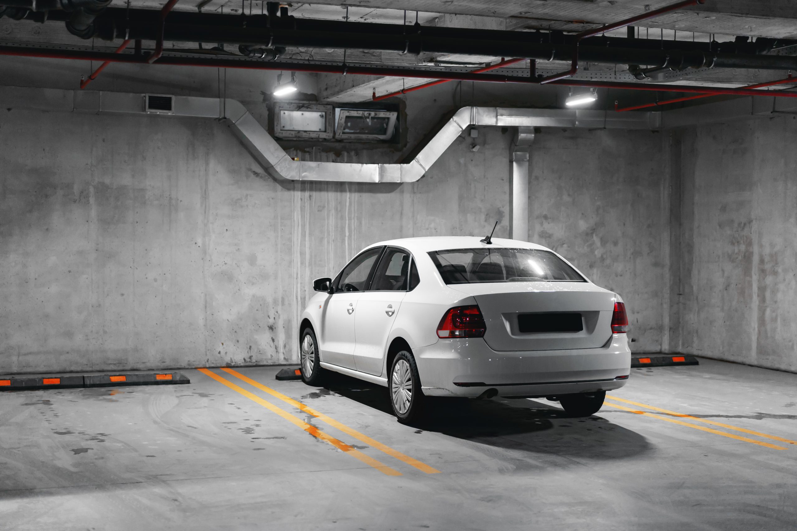 Underground car parking in the shopping center, no people